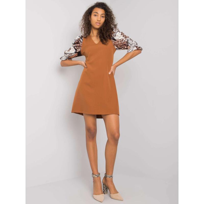 Dámské šaty s ozdobnými rukávy LEESBURG hnědé 