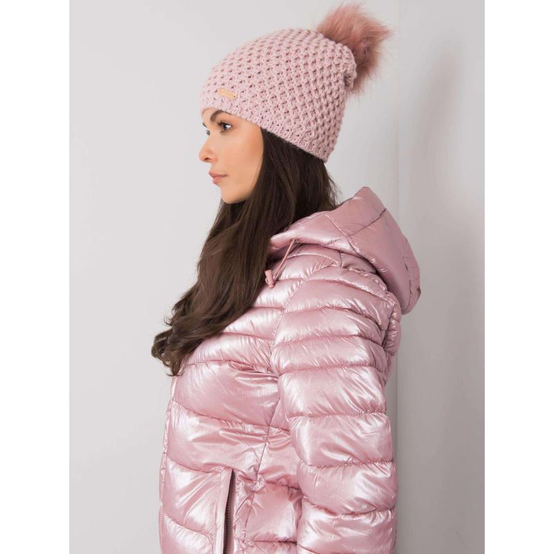 Dámská čepice s bambulí světle růžová 