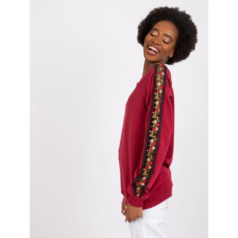 Dámská mikina s ozdobnými rukávy Adana RUE PARIS bordó 