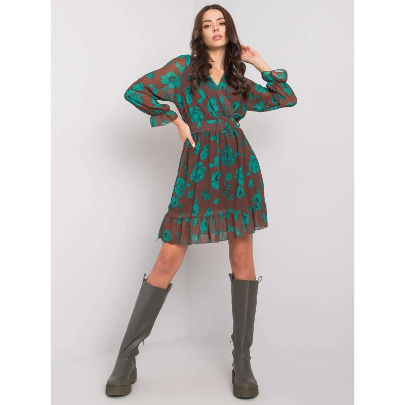 Női fodros ruha LORIELLA barna-zöld