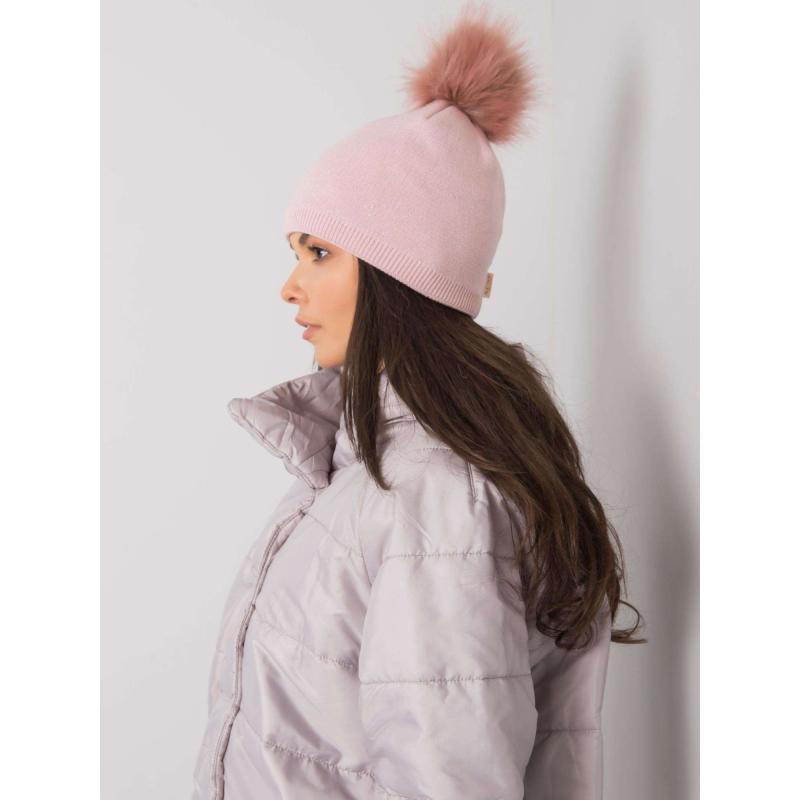 Dámská čepice s bambulí zateplená světle růžová 