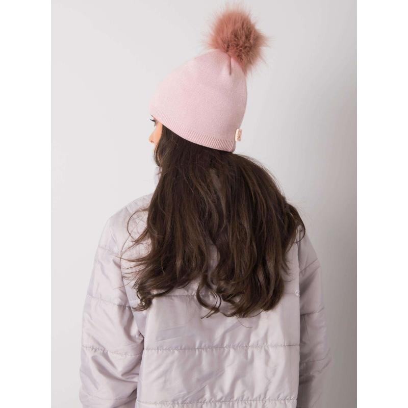 Dámská čepice s bambulí zateplená světle růžová 