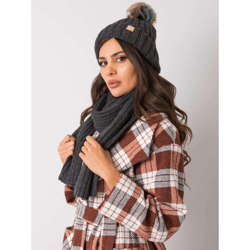 Dámský set s čepicí a šálou Rubby RUE PARIS grafitový