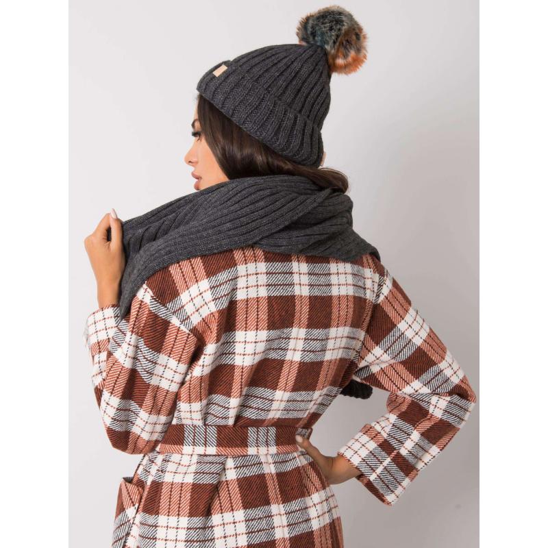 Dámský set s čepicí a šálou Rubby RUE PARIS grafitový