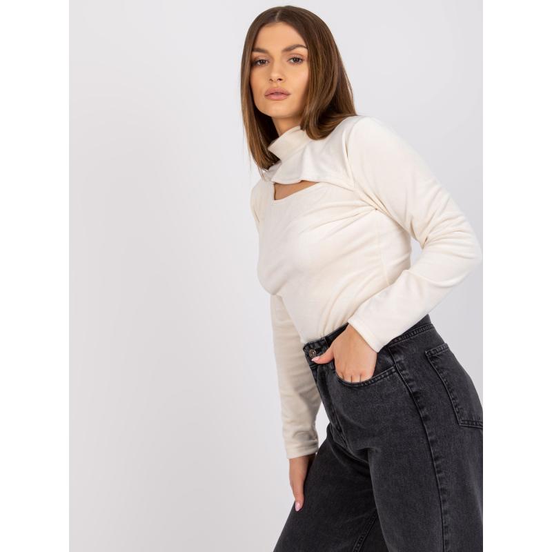 Béžová velurová Dámská halenka s dlouhým rukávem Kigali