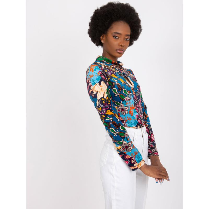 Női mintás bársony blúz BOLOGNA sötétkék