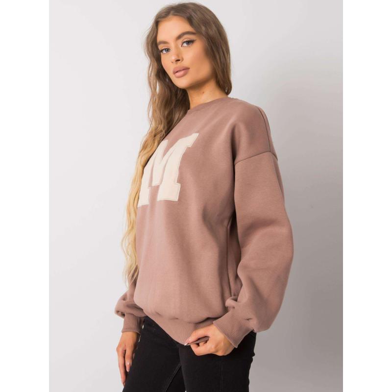 Női pamut kapucnis pulóver ARMELLE sötét bézs