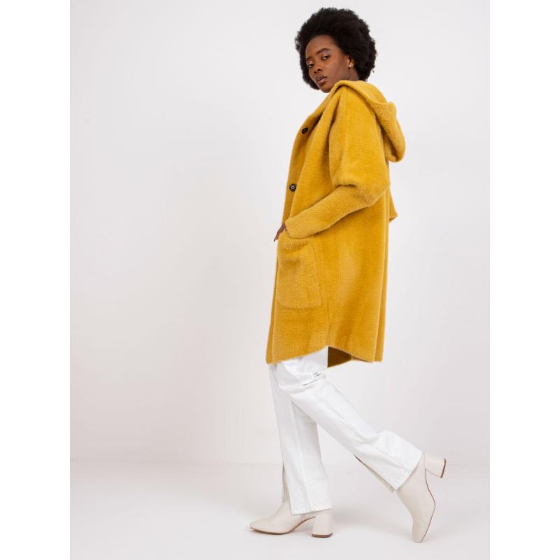 Dámsky kabát z alpaky s vreckami CAROLYN žltý