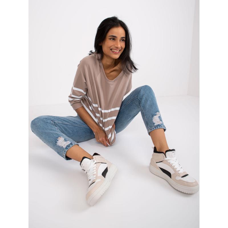 Női csíkos blúz Sydney RUE PARIS sötét bézs és fehér