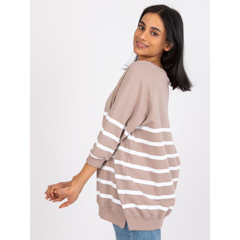 Női csíkos blúz Sydney RUE PARIS sötét bézs és fehér