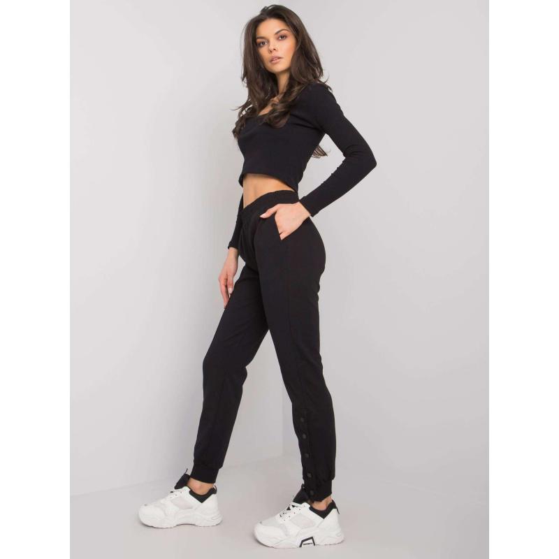 Dámské tepláky s knoflíky Cindy RUE PARIS černé 