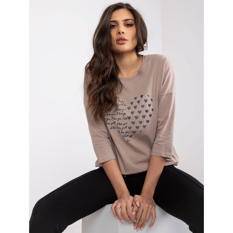 Női pamut blúz BLINDY sötét bézs színű