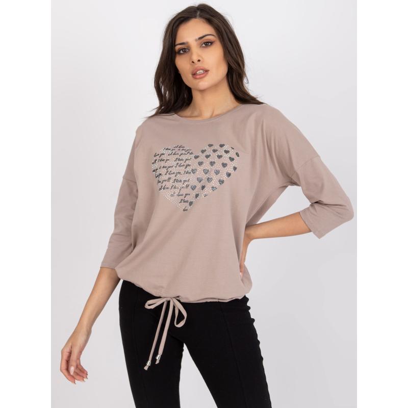 Női pamut blúz BLINDY sötét bézs színű