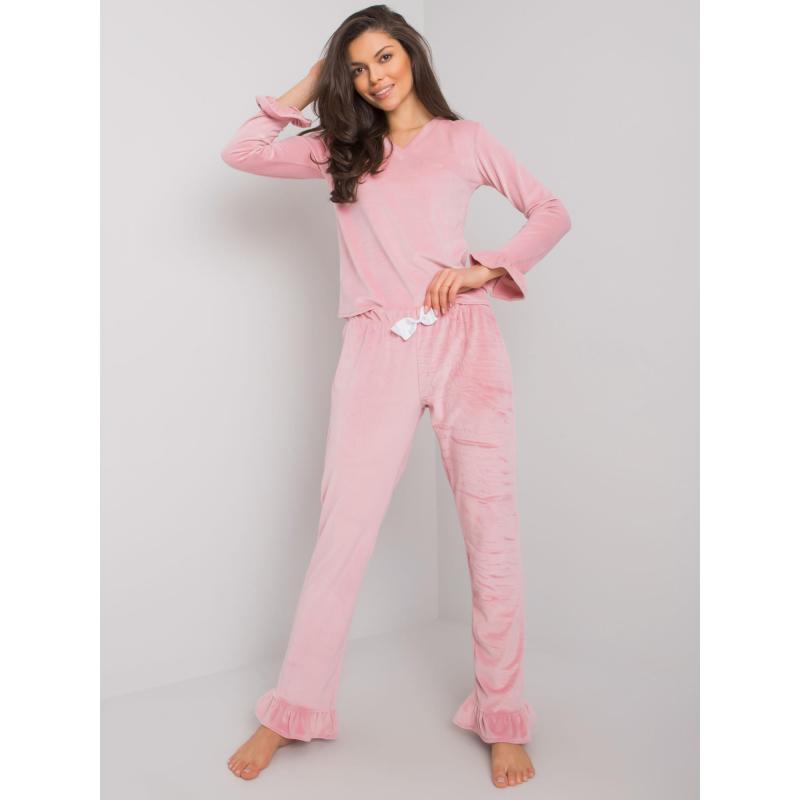Dámske velúrové pyžamo s nohavicami Camille RUE PARIS ružové