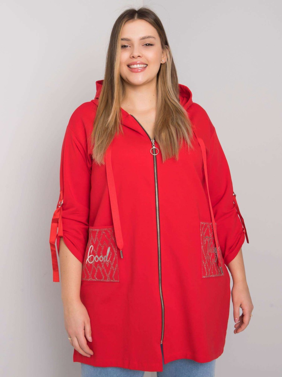 Női plus size ZURICH piros zip-up pulóver