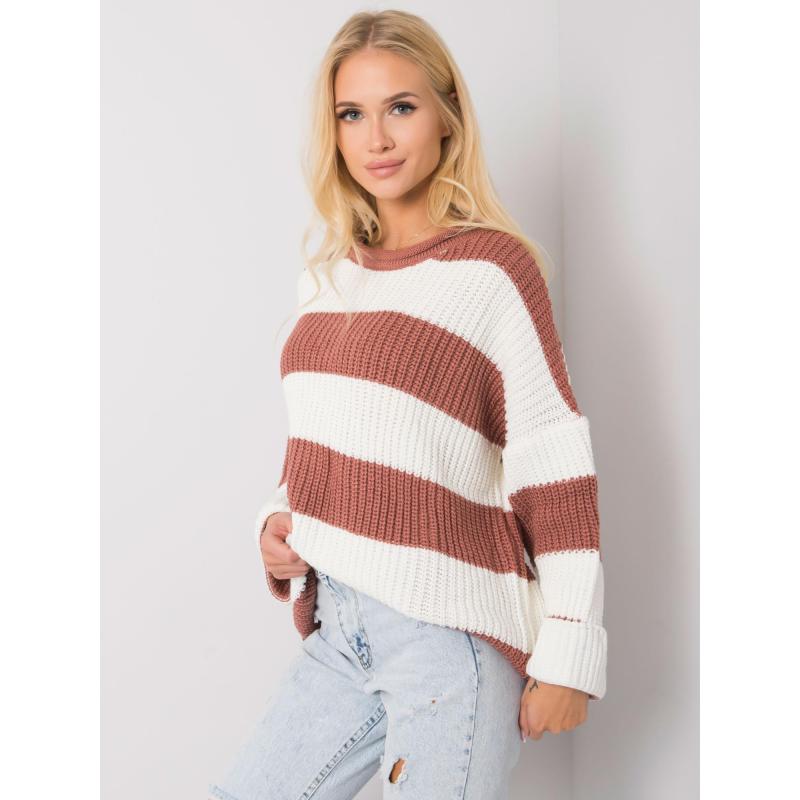 Női csíkos pulóver BREE rózsaszínű