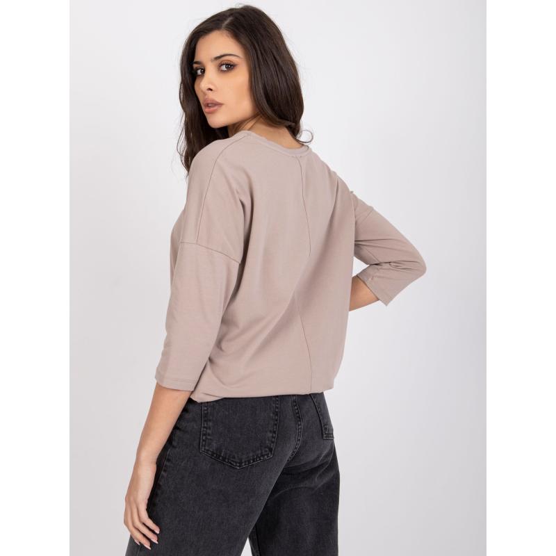 Női blúz bordázott derékkal ANISA sötét bézs színű