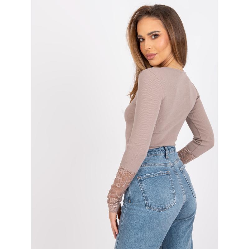 Dámská halenka s krajkou Beatrice RUE PARIS tmavě béžová 