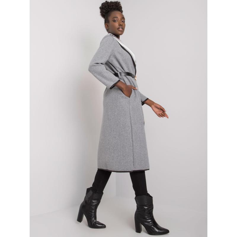 Dámsky kabát KATHY s opaskom sivý melanž