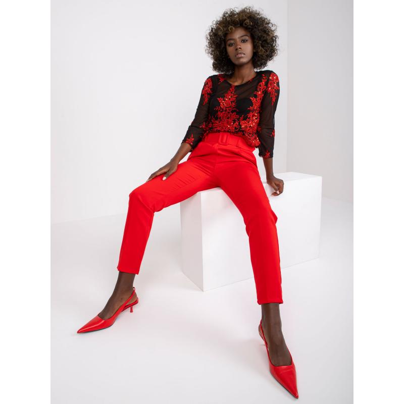 Dámské kalhoty s páskem elegantní GIULIA červené 