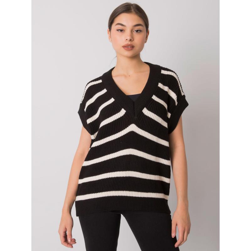 Női kötött mellény JOSELITA fekete és krém színű