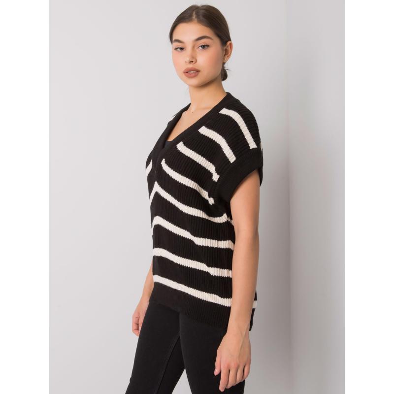 Női kötött mellény JOSELITA fekete és krém színű
