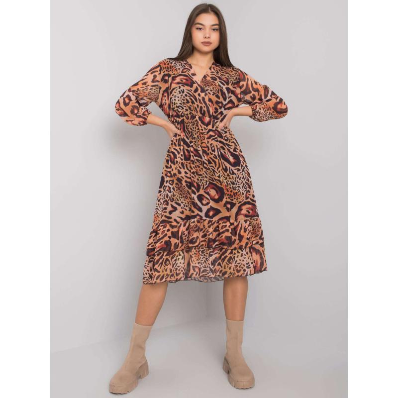 Dámské šaty s volánem DARINA světle hnědé 