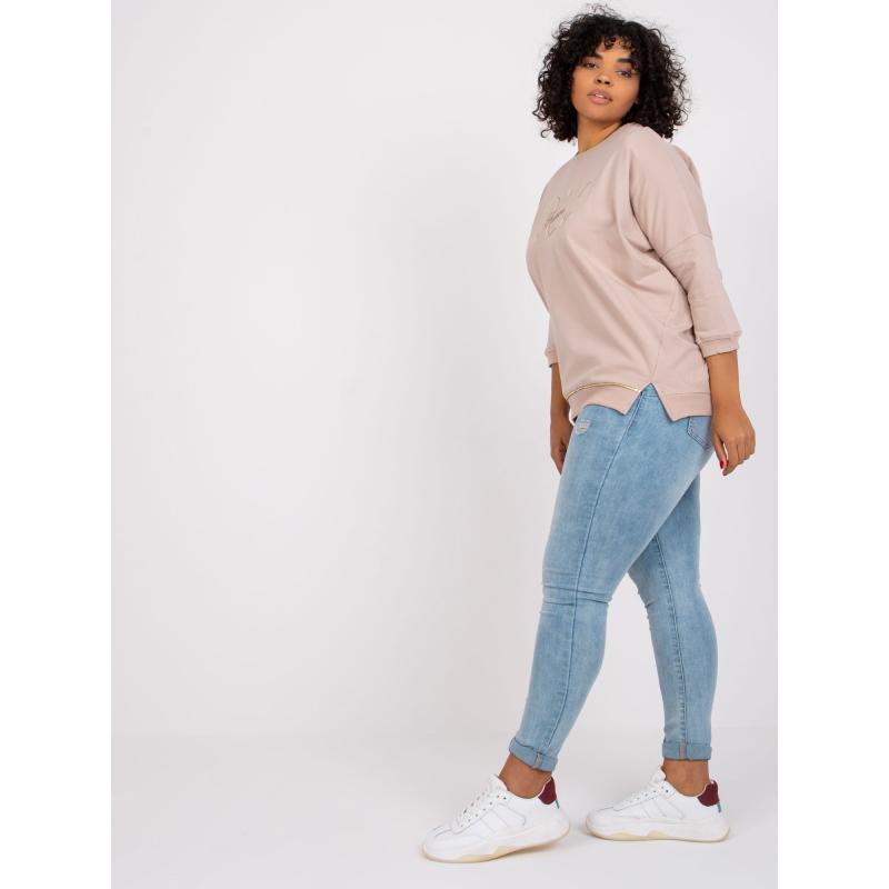 Női blúz strasszkövekkel CORDELIA plus size világos bézs színben