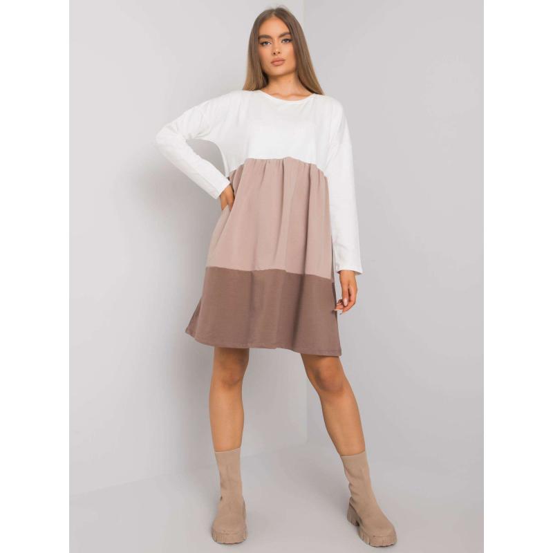 Dámské šaty s dlouhým rukávem Emine RUE PARIS ecru-tmavě béžové