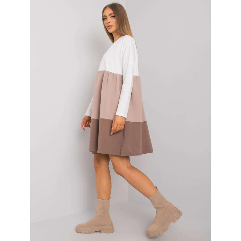 Dámské šaty s dlouhým rukávem Emine RUE PARIS ecru-tmavě béžové