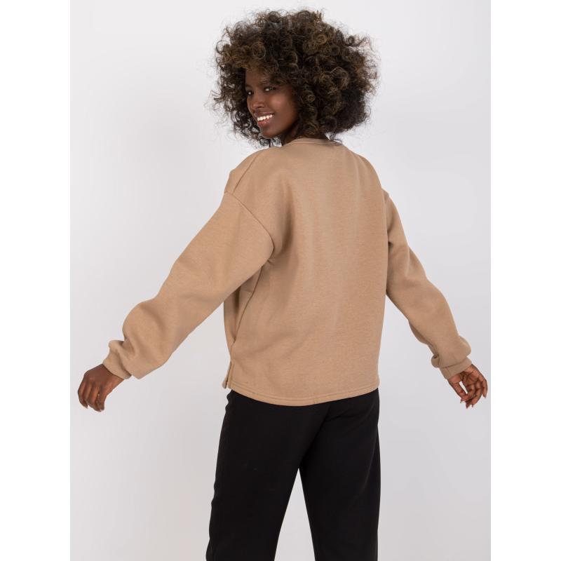 Női nyomtatott kapucnis oversize pulóver FRANCISCO sötétbézs sötét bézs