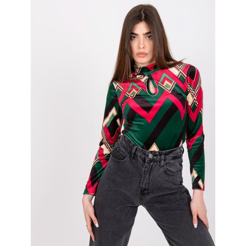 Dámská halenka PARI vzorovaná velurová zelená a růžová 