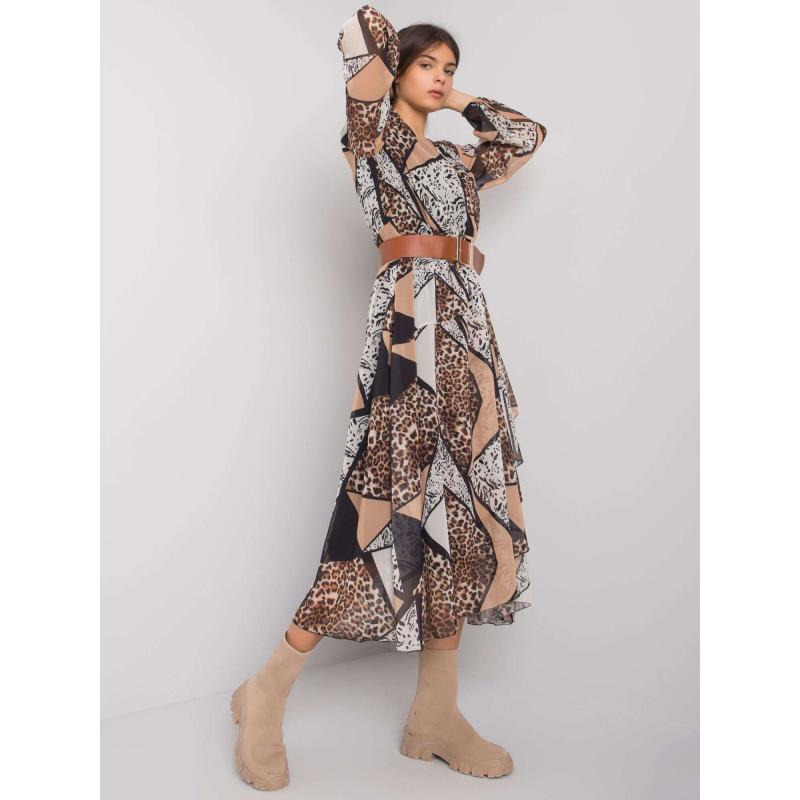 Dámské šaty s páskem vzorované RICHLAND černo-béžové  