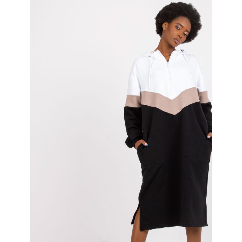 Dámské šaty s kapucí Irem RUE PARIS černobílé 