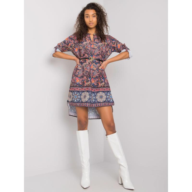 Női öves, mintás ruha MOARA tengerészkék