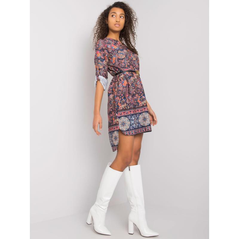 Női öves, mintás ruha MOARA tengerészkék