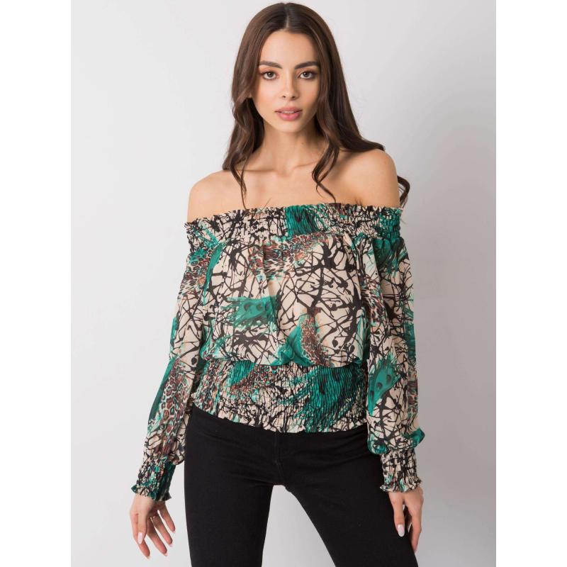 Dámská halenka s potiskem ROUEN zeleno-béžová 