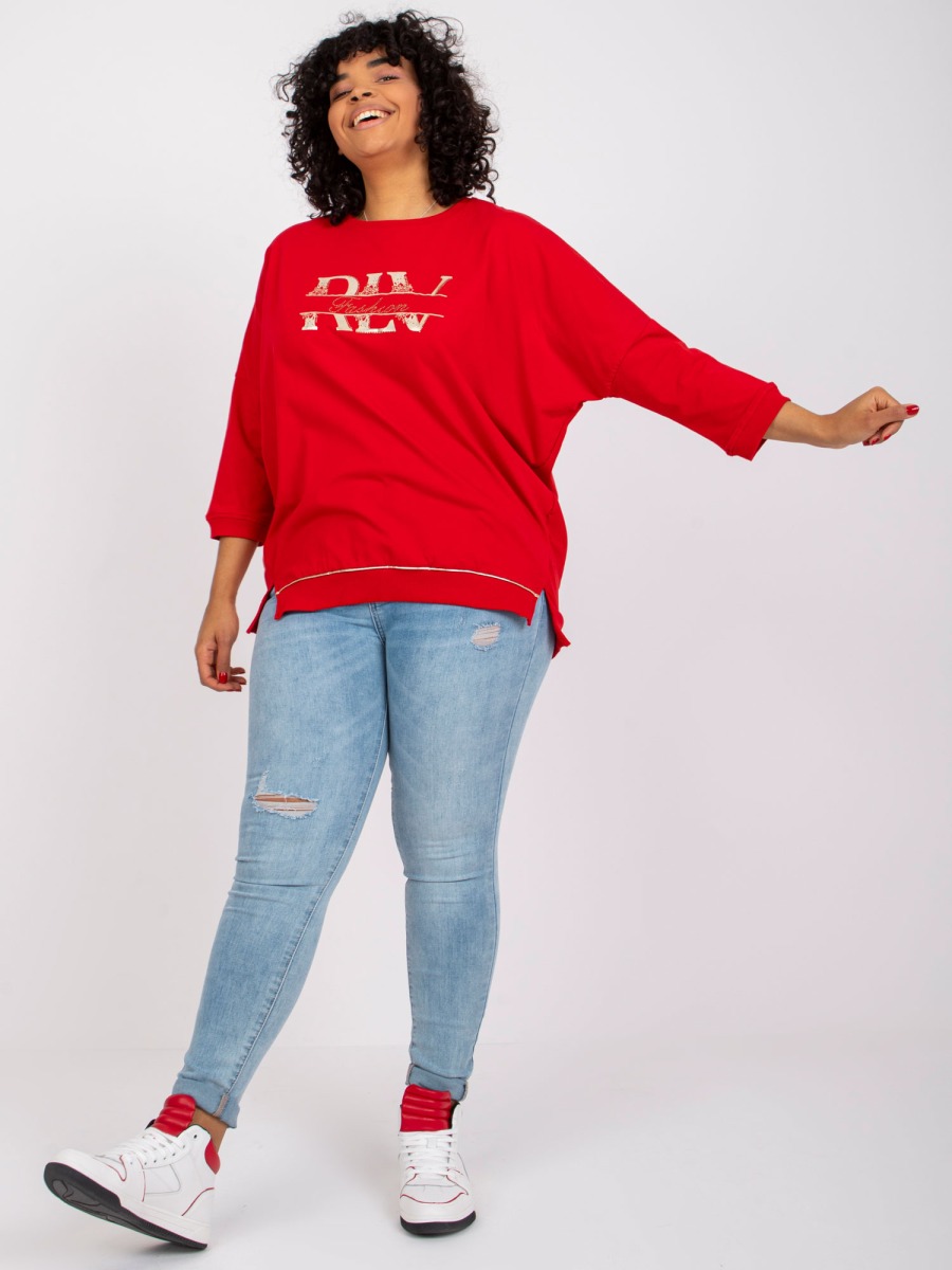Női plus size pamut blúz CORDELIA piros