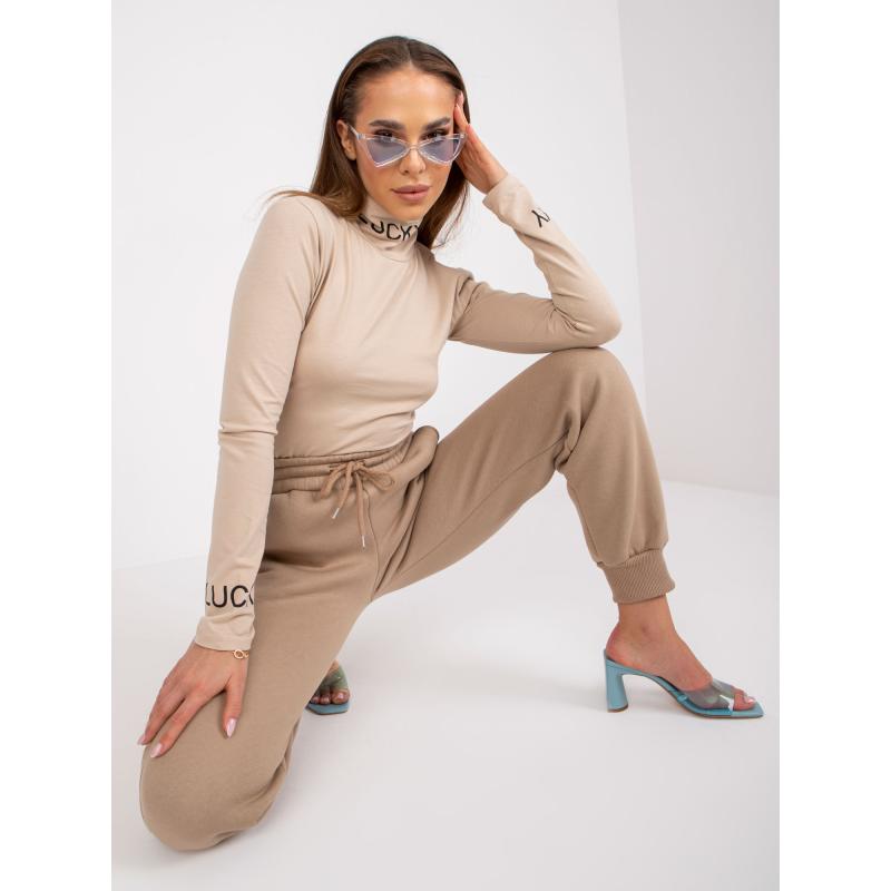 Dámské tepláky s vysokým pasem JULIA tmavě béžové