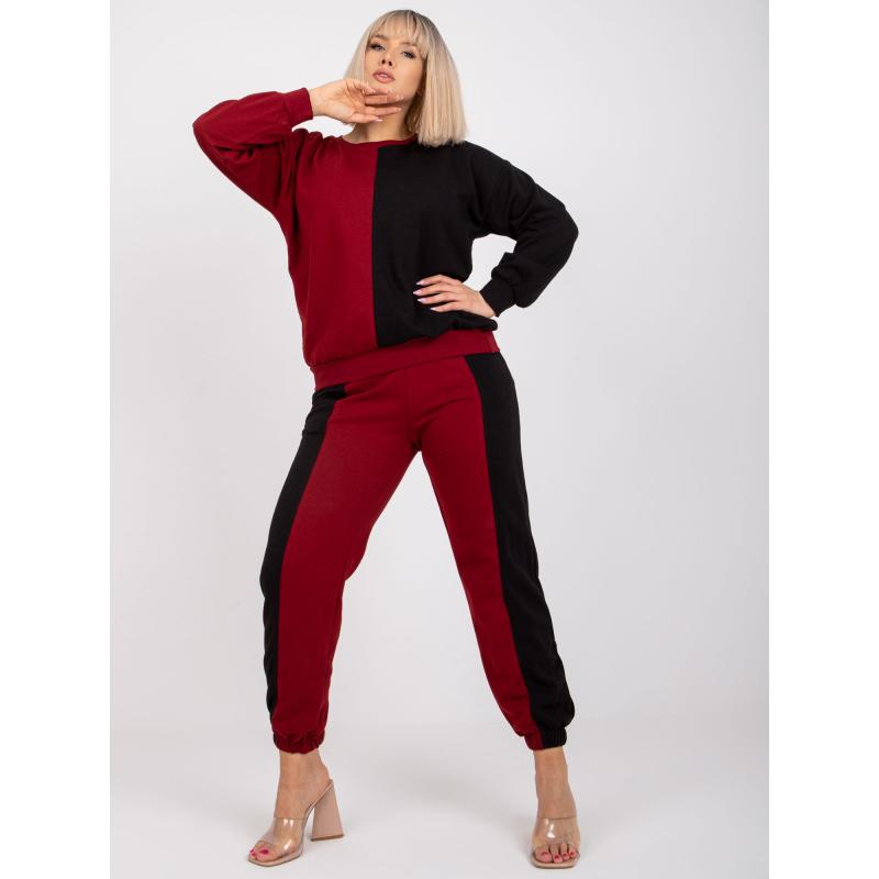 Dámská souprava plus size bavlněná tepláková AMISHI bordó a černá 