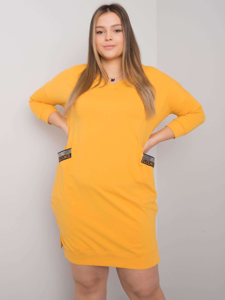 Dámské šaty s kapsami plus size SUSAN žluté 