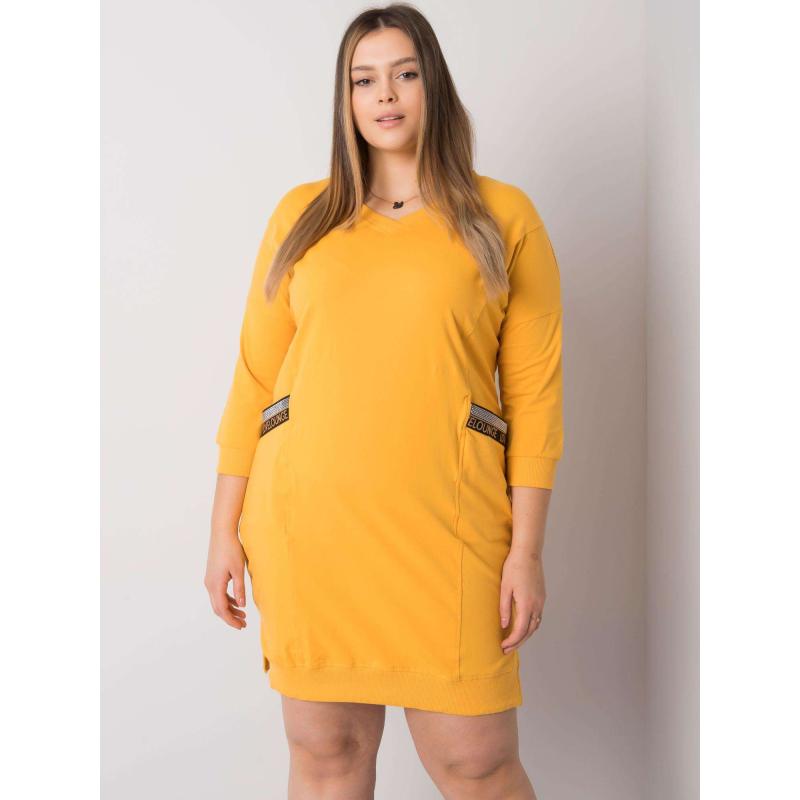 Dámské šaty s kapsami plus size SUSAN žluté 