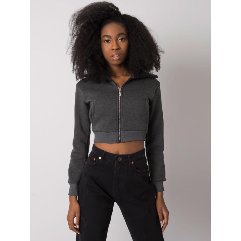 Dámská mikina melanžová krátká Ann RUE PARIS tmavě šedá 