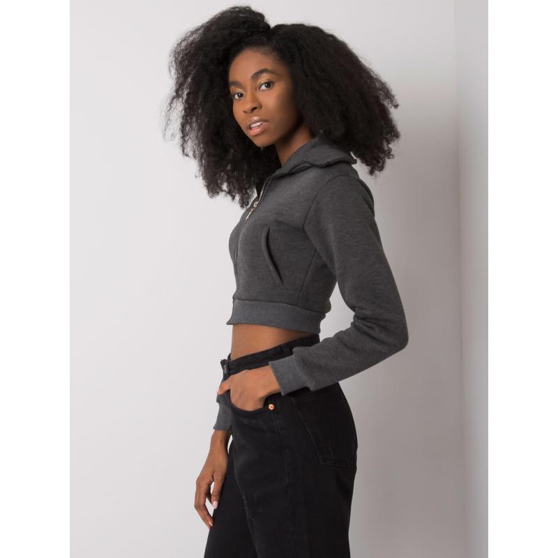 Dámská mikina melanžová krátká Ann RUE PARIS tmavě šedá 