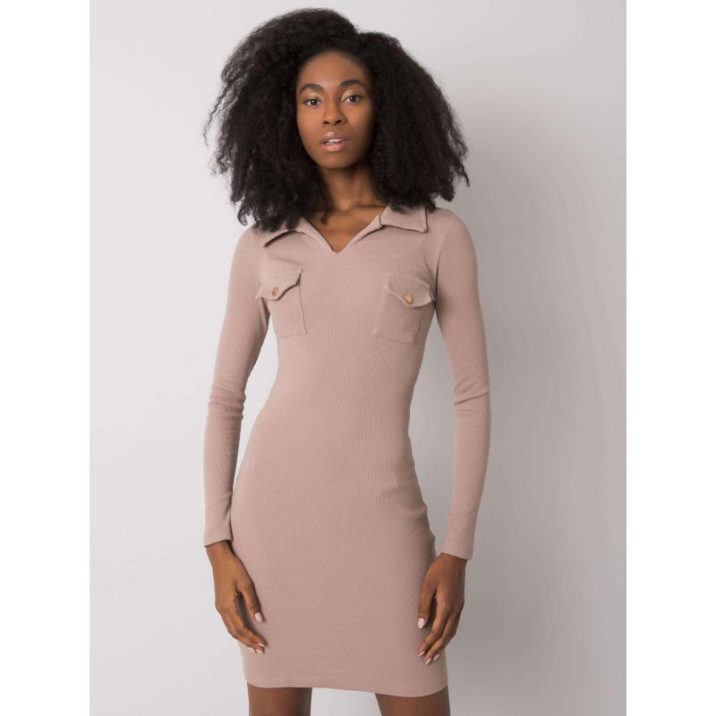 Dámské šaty pruhované Mila RUE PARIS tmavě béžové 