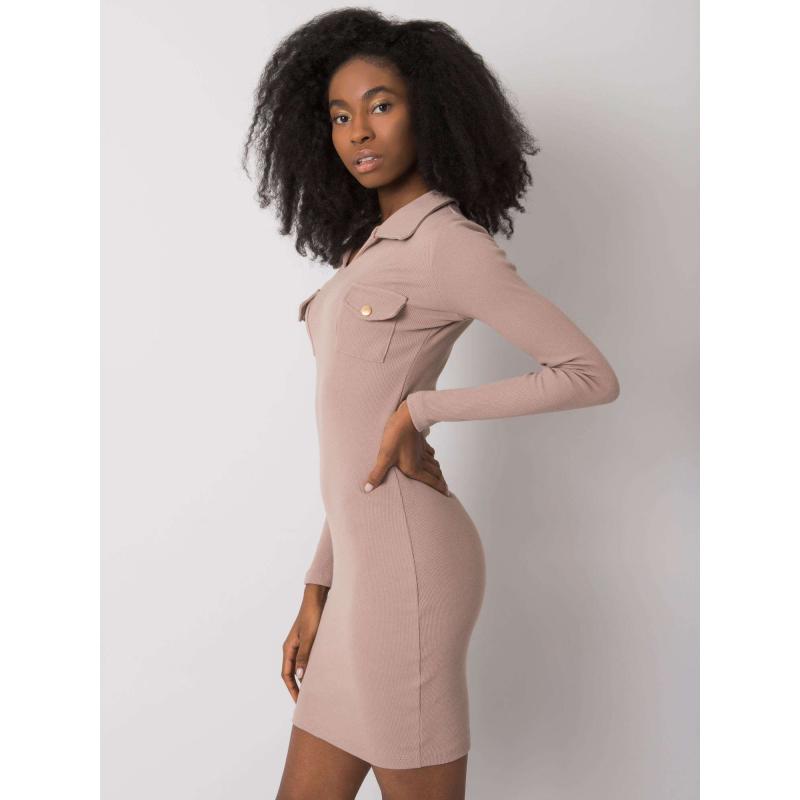 Dámské šaty pruhované Mila RUE PARIS tmavě béžové 