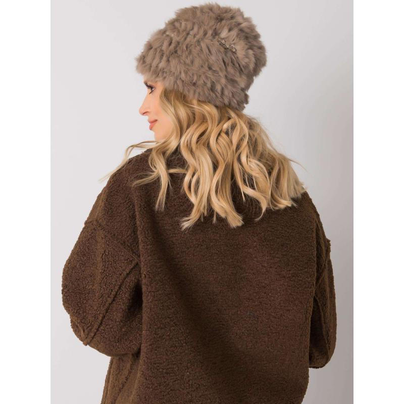 Női szőrme sapka sötétbézs