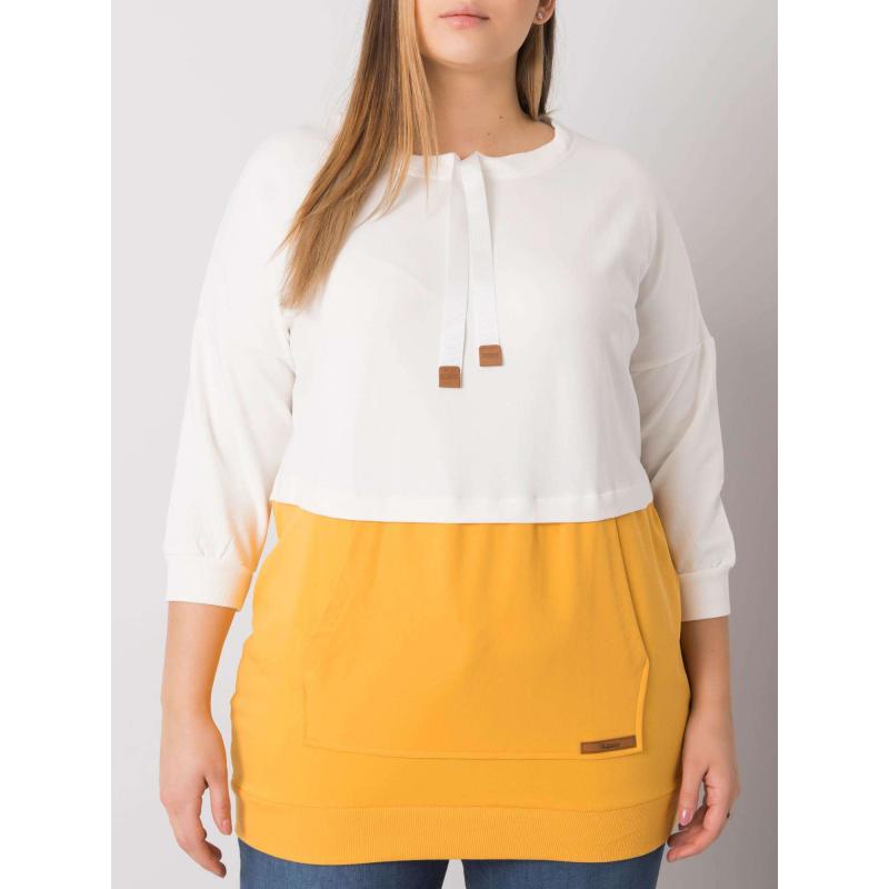 Dámská mikina s kapucí plus size SIRA ecru-žlutá  