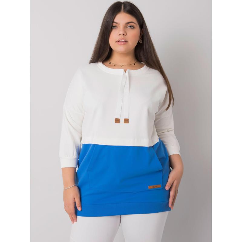 Női kapucnis pulóver plus size SIRA ekrü-kék