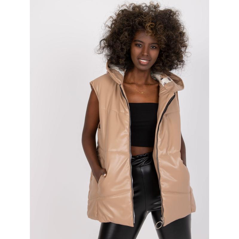 Dámská vesta z ekokůže s kapucí FILA béžová